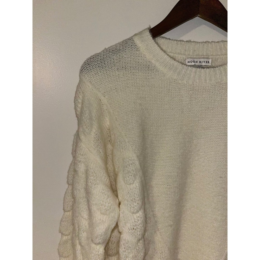 MOON RIVER Anthropologie Ivory Dotted Texture Knit Crew Neck Sweater Women's | S - Picture 6 of 12